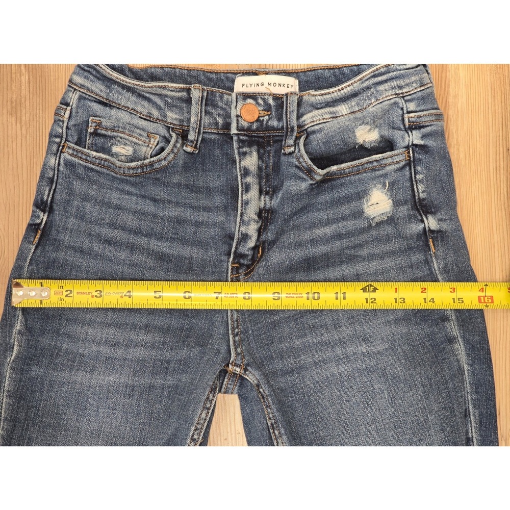 Flying Monkey High Rise Super Flare Distressed Stretch Jeans 26 Medium Wash - Picture 4 of 8